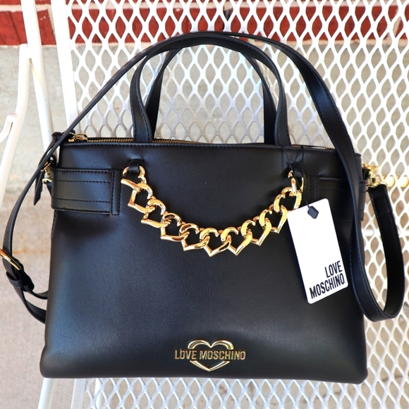 LOVE MOSCHINO  Black Handbag with Golden Chain - Picture 1 of 5